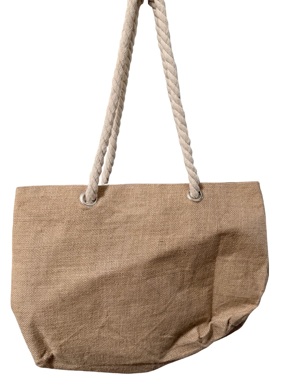 Natural Jute Tote Bag with Rope Handles - Beige